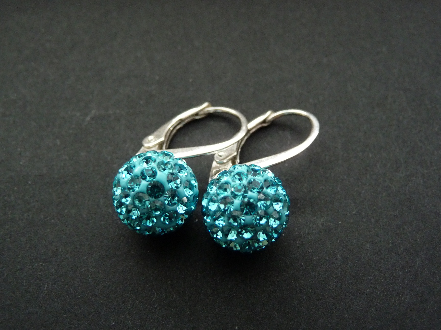 stříbrné s krystaly barva AQUAMARINE pevné 10 mm